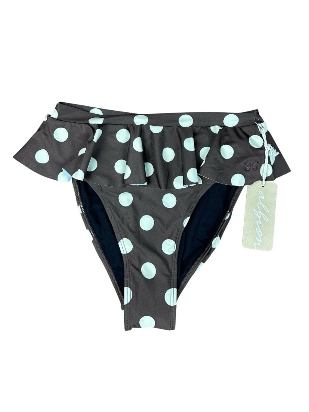 NWT Albion Fit Cream Cocoa Dot Peplum Bikini Bottoms Size S Polka Brown
